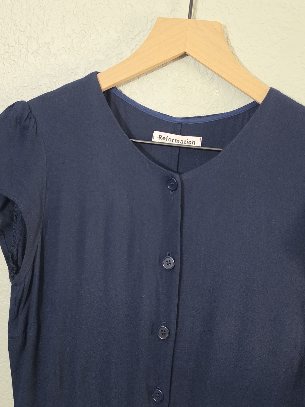 Reformation Marina Jumpsuit Navy Cap-Sleeve Button-Front Wide Leg Womens 8 - Picture 8 of 13